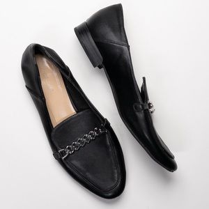 Black Loafers with Silver Chain Detail